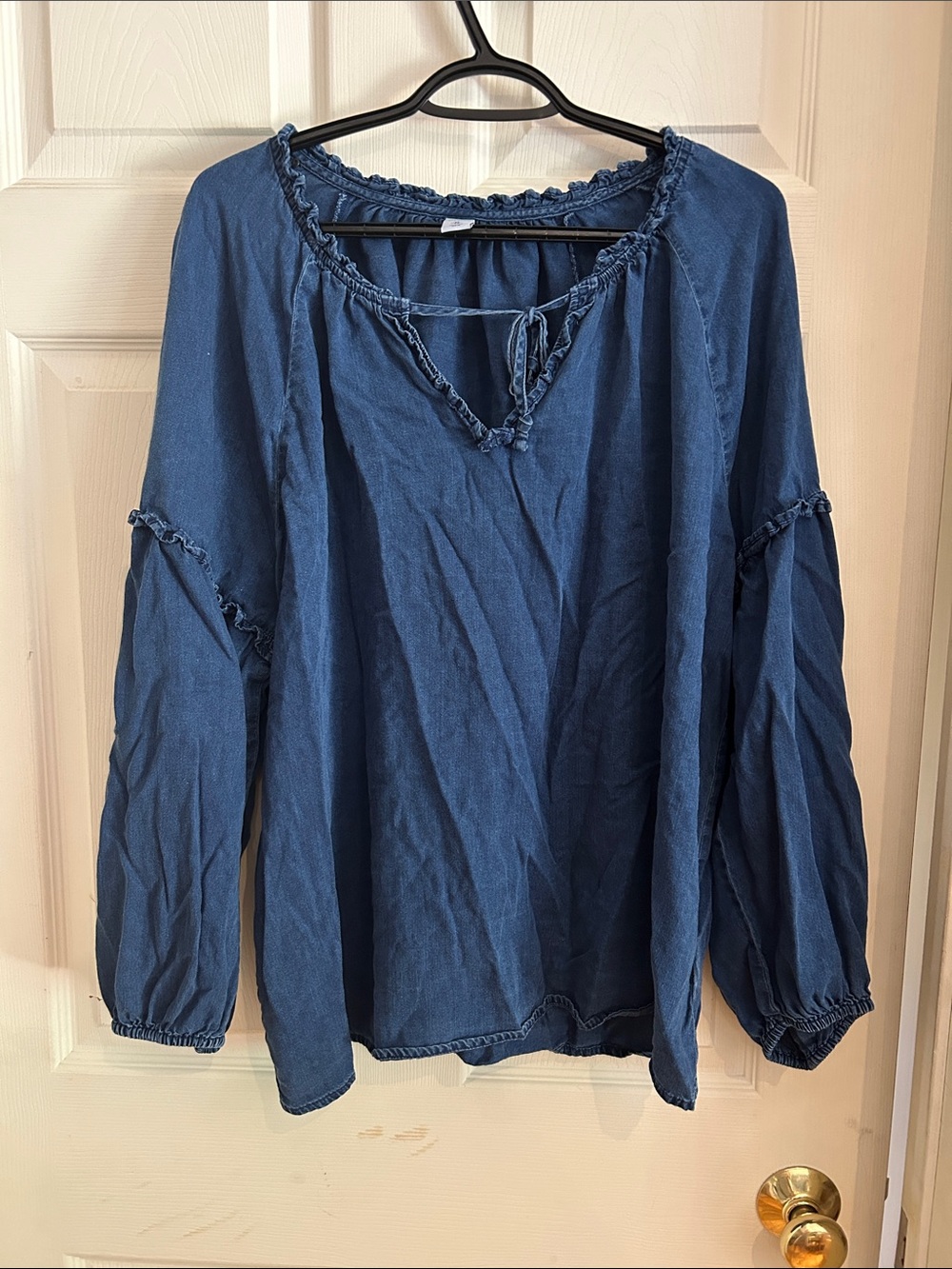 Old Navy Indigo Peasant Blouse with Tie Neck Size XL